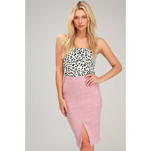 Lulus Total Allure Blush Pink Suede Pencil Skirt - Size M